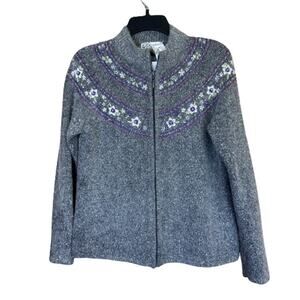 Dressbarn Grey Embroidered Silk Angora‎ Blend Full Zip Sweater Jacket Size Small